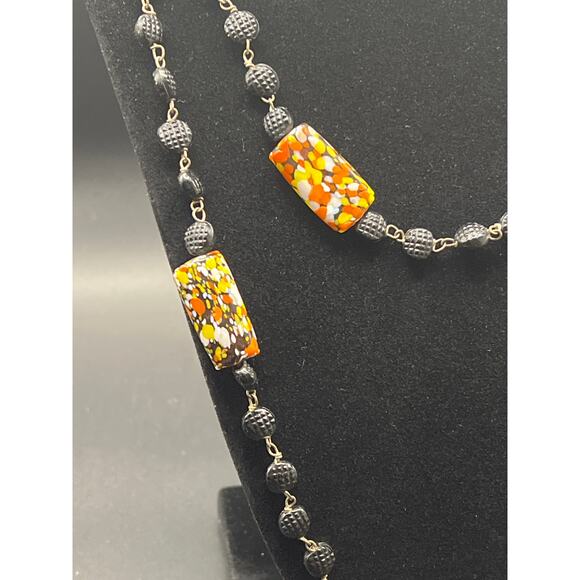 Vintage Glass Ethnic Bead Necklace with Metal Connectors Long - Picture 2 of 6